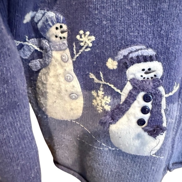 Croft & Barrow Women’s blue Snowman Winter Zip Cardigan Sweater XL Embroidered - Picture 7 of 14